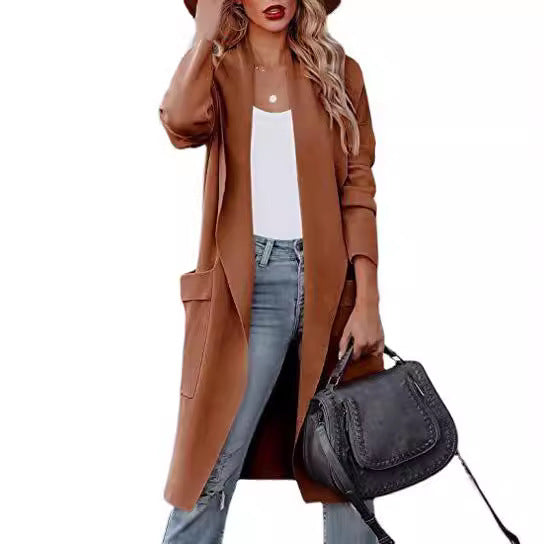 Damen lässiger Cardigan mit langen Ärmeln und praktischen Taschen Heidi-Mode