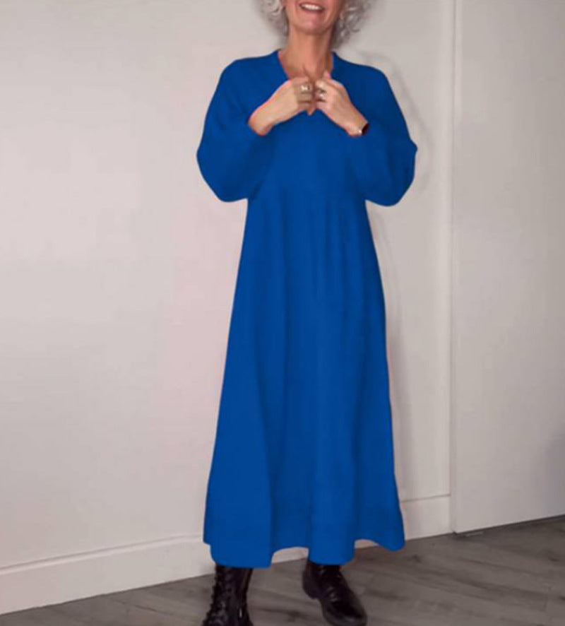 Damen Maxikleid mit elegantem V-Ausschnitt und bequemen langen Ärmeln Heidi-Mode