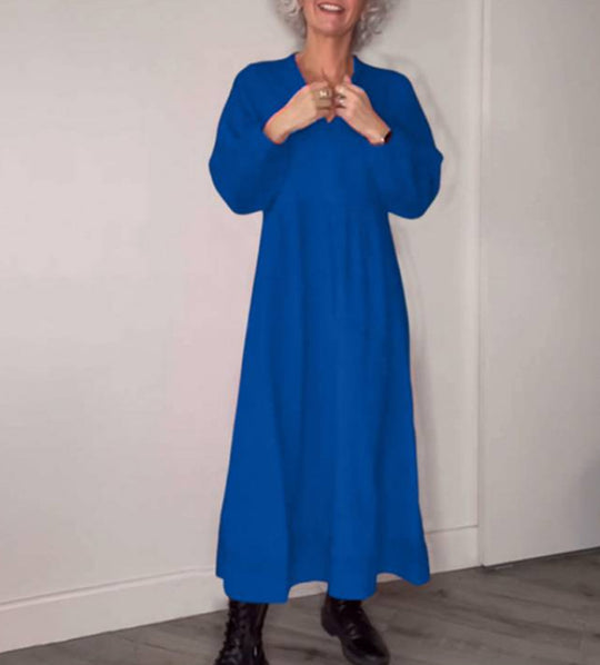 Damen Maxikleid mit elegantem V-Ausschnitt und bequemen langen Ärmeln Heidi-Mode