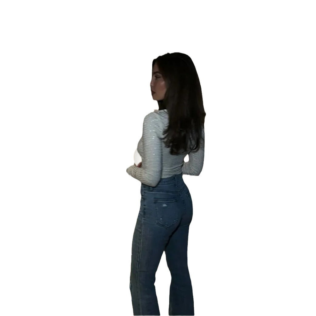 Damen figurbetontes Longsleeve-Oberteil mit Raffungen Heidi-Mode