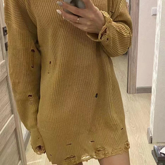 Damen Grobstrick Pullover mit V-Ausschnitt und lässigem Schnitt Heidi-Mode