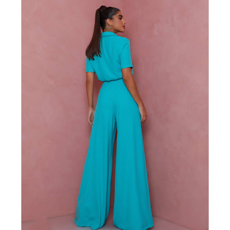 Damen Elegantes Kurzarm-Blusen und Palazzo-Hosen-Ensemble Heidi-Mode