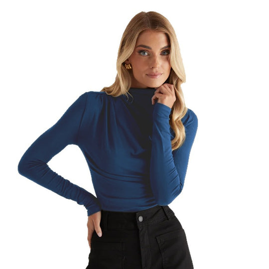 Damen Langarmshirt mit elegantem Wickeldesign und hochgeschlossenem Kragen Heidi-Mode