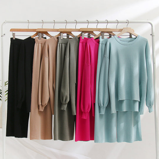 Damen lässiges Strickoberteil und Hose Set Heidi-Mode