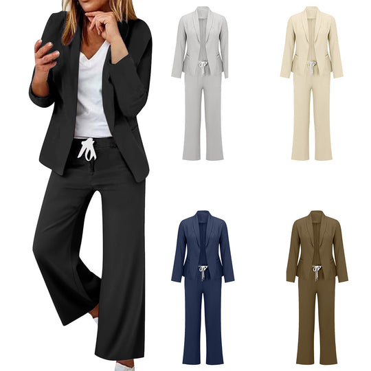 Damen eleganter Jumpsuit mit Blazer-Optik und verstellbarem Taillenzug Heidi-Mode