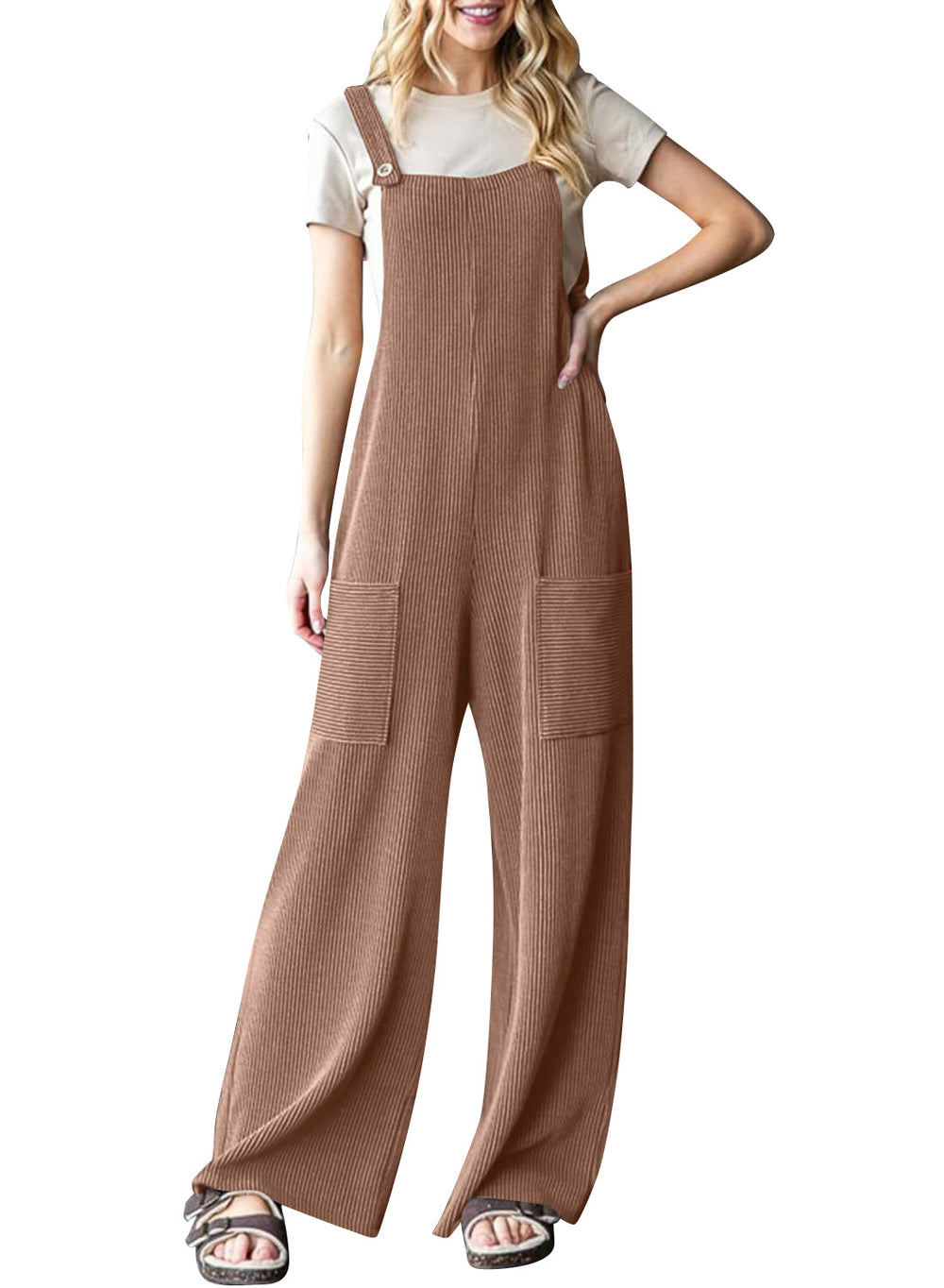 Damen lässiger Cord-Overall mit praktischen Taschen und breiten Beinen Heidi-Mode