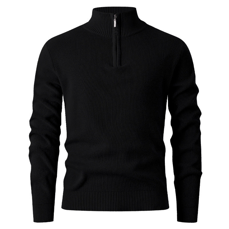 Herren Strickpullover mit halbem Reißverschluss und Rippenstruktur Heidi-Mode