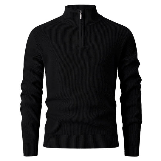 Herren Strickpullover mit halbem Reißverschluss und Rippenstruktur Heidi-Mode