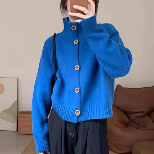 Damen kuscheliger Hochkragen-Cardigan mit Knopfdetails Heidi-Mode