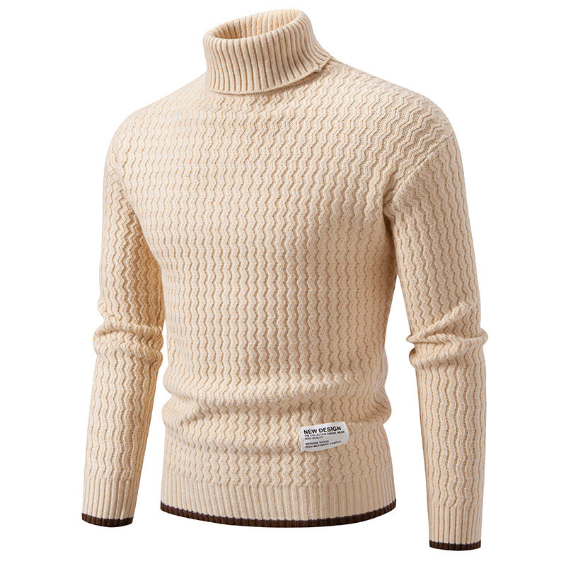 Herren Strickpullover mit hochabschließendem Kragen und strukturiertem Muster Heidi-Mode