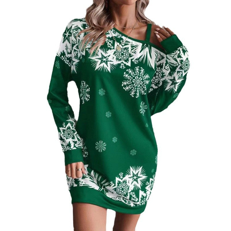 Damen Winterliches Weihnachtskleid mit verspieltem Schneeflocken-Muster Heidi-Mode