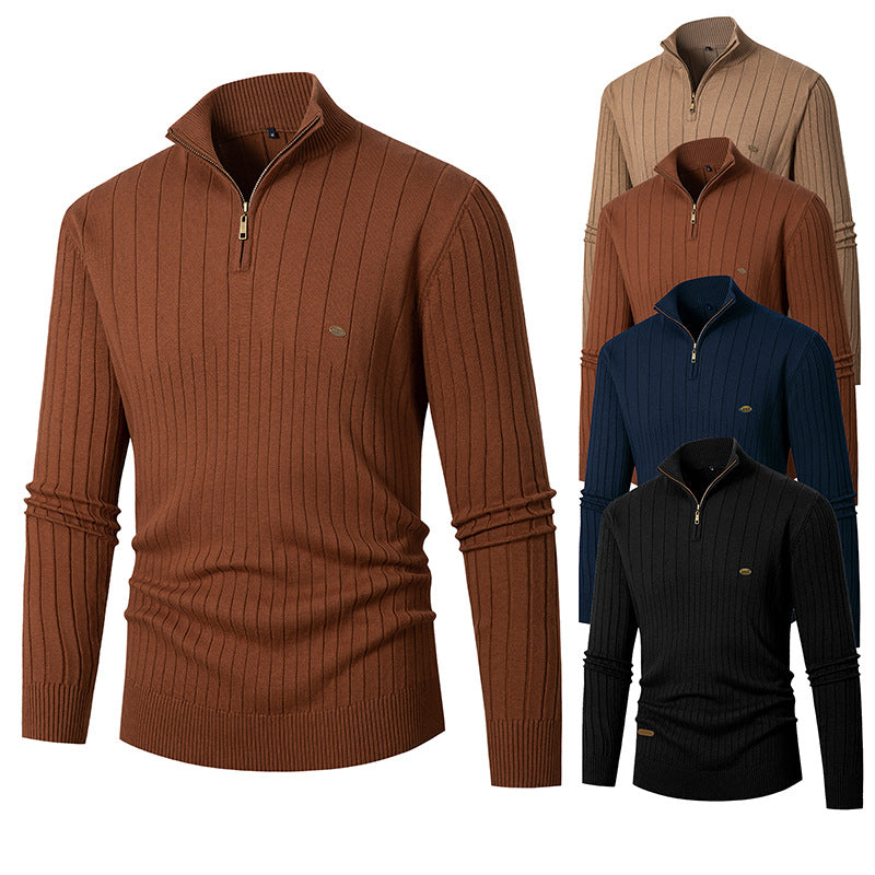 Herren Pullover mit modernem Reißverschluss und Rippenstruktur Heidi-Mode