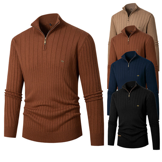 Herren Pullover mit modernem Reißverschluss und Rippenstruktur Heidi-Mode