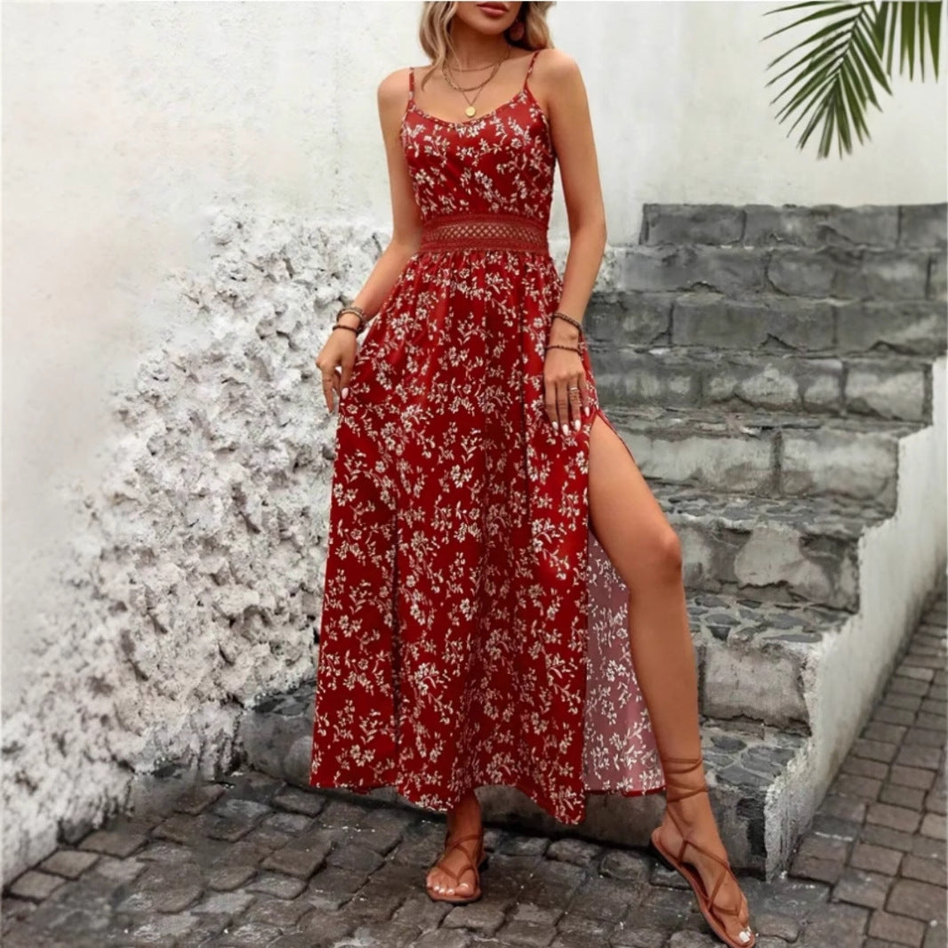 Damen Sommermaxikleid mit floralem Design und raffiniertem Schlitz Heidi-Mode