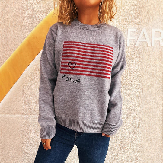 Damen lässiger Pullover mit gestreiftem Design und Herzapplikation Heidi-Mode