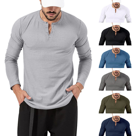 Herren Langarm-Henley-Shirt mit hochwertiger Baumwollmischung und modischen Knopfdetails Heidi-Mode