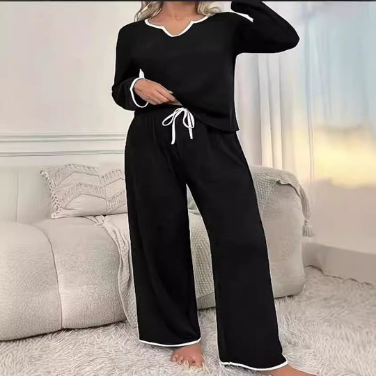 Damen Lässiges Lounge-Set mit komfortablem V-Ausschnitt und elastischer Hose Heidi-Mode