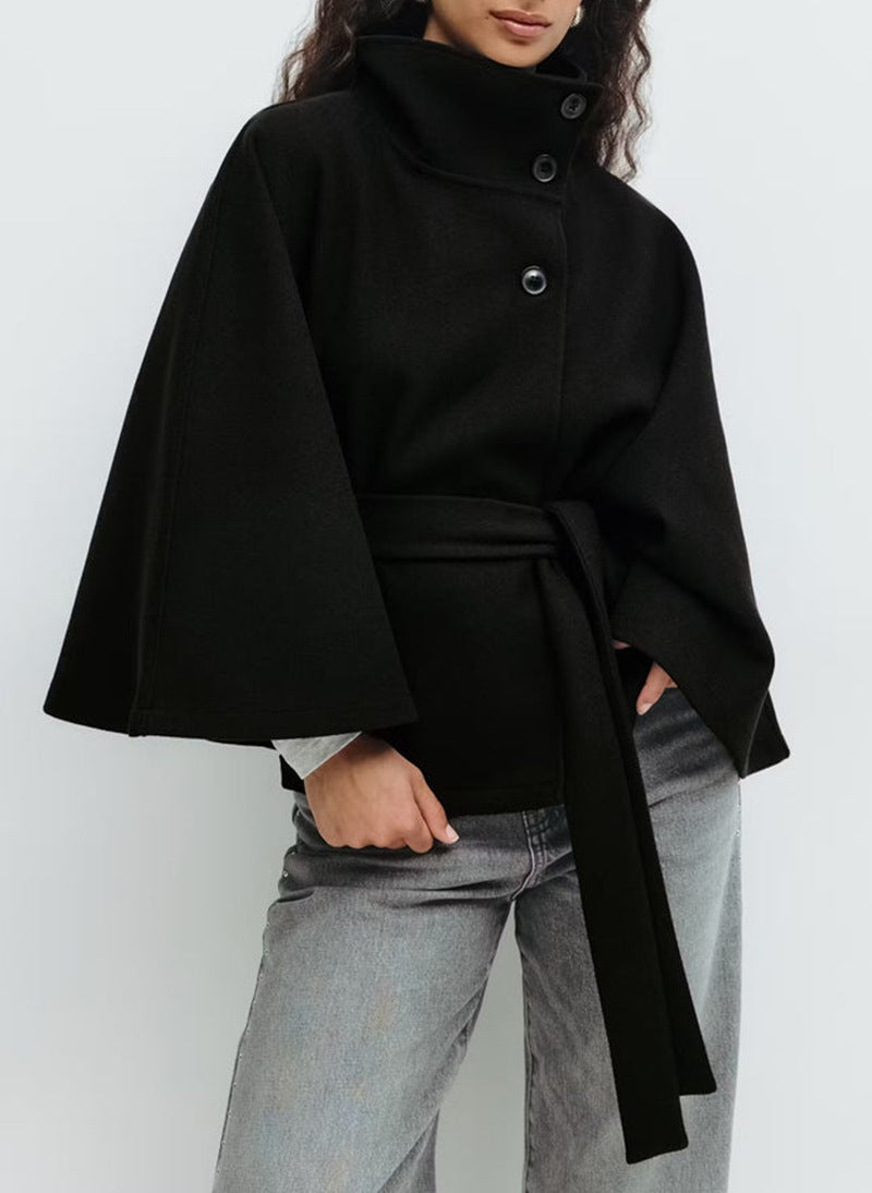 Damen Wickeljacke mit elegantem Stehkragen und weit geschnittenen Ärmeln Heidi-Mode