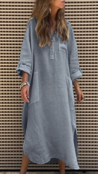 Damen Hemdkleid mit praktischen Taschen und langem Arm Heidi-Mode