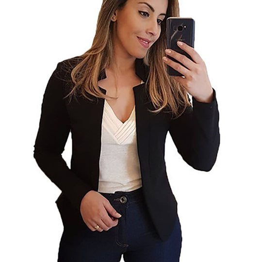Damen Eleganter Slim-Fit Blazer mit offenem Kragen und langen Ärmeln Heidi-Mode