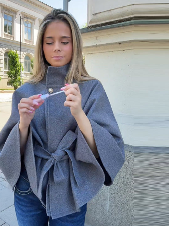 Damen Modernes Cape mit Taillengürtel Heidi-Mode