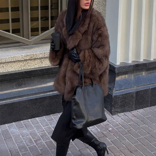 Damen Kunstfelljacke im oversized Design mit lässigem Schnitt Heidi-Mode