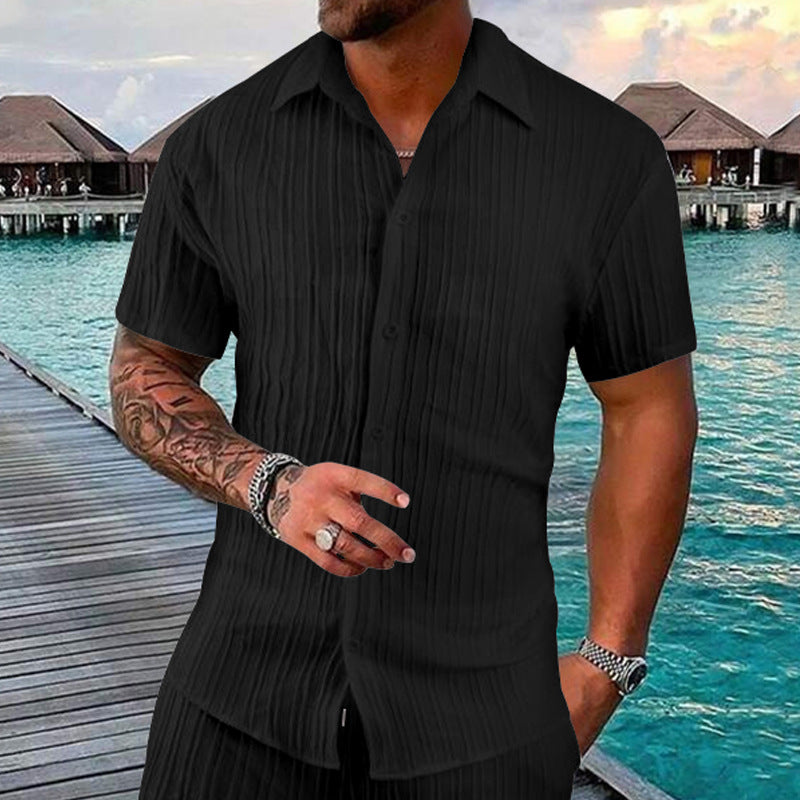 Herren Kurzarm-Hemd mit strukturiertem Design und modernen Knopfdetails Heidi-Mode