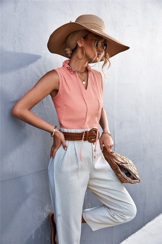 Damen ärmelloses Oberteil mit Rüschendetails Heidi-Mode