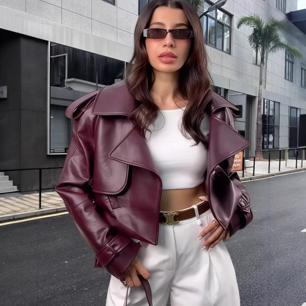 Damen oversized Kunstlederjacke mit statement-Manschetten Heidi-Mode