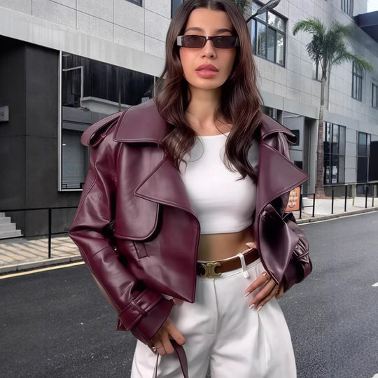Damen oversized Kunstlederjacke mit statement-Manschetten Heidi-Mode