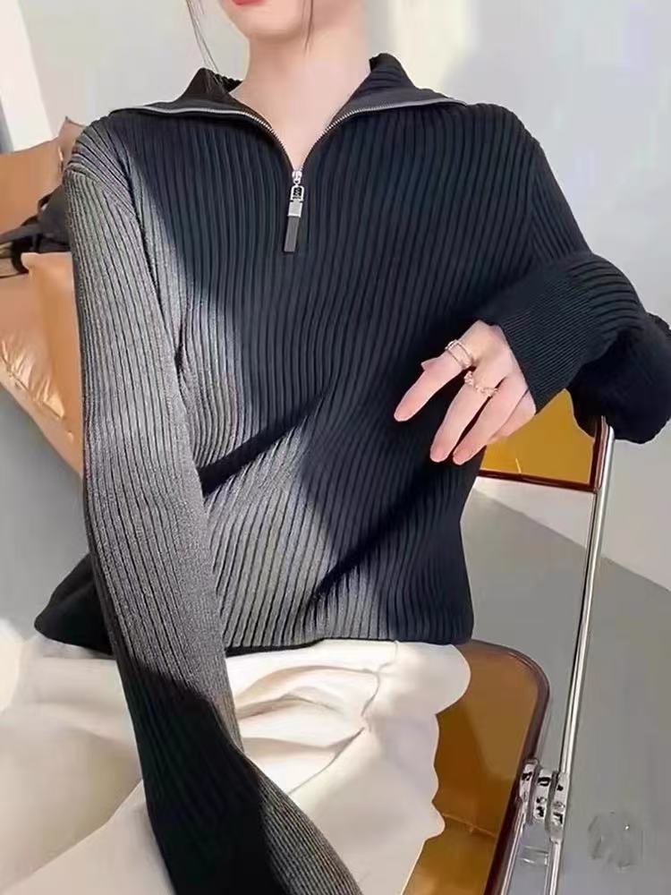 Damen Pullover mit Stehkragen und Reißverschluss Heidi-Mode