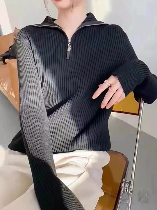 Damen Pullover mit Stehkragen und Reißverschluss Heidi-Mode