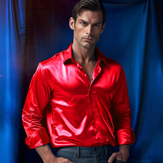 Herren Hemd aus glänzendem Satin mit modernem Kragen Heidi-Mode