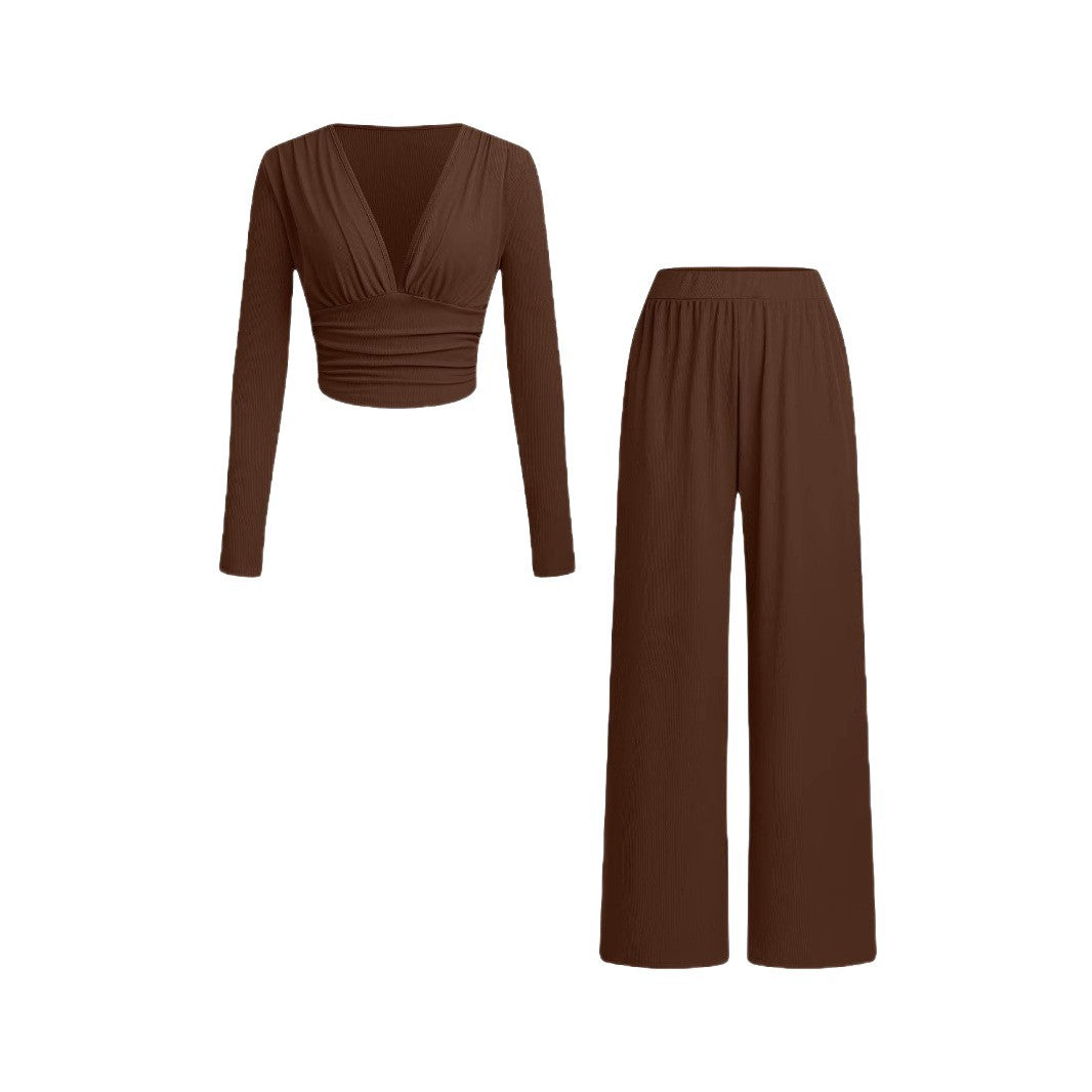 Damen lässiges und figurnahes Oberteil mit hochtaillierter Hose Heidi-Mode