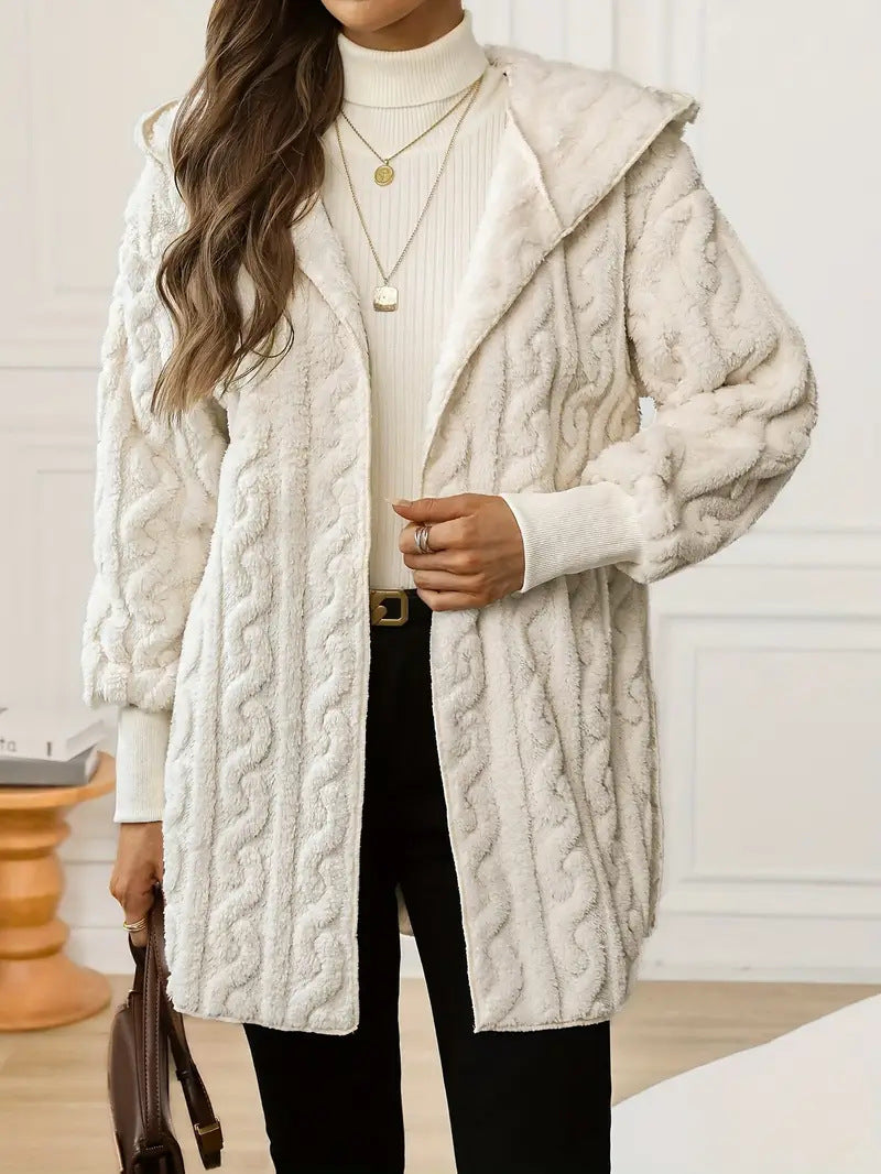Damen Kuschelige Strickjacke mit Kapuze und Wellenmuster Heidi-Mode