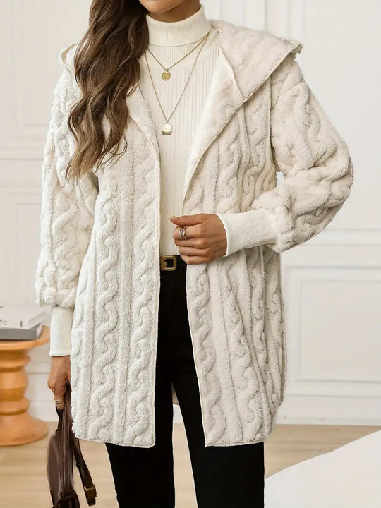 Damen Kuschelige Strickjacke mit Kapuze und Wellenmuster Heidi-Mode