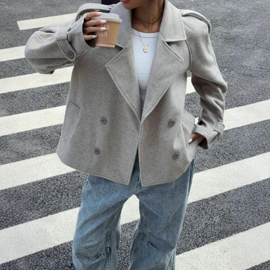Damen modische Wolle-Lapel-Jacke mit Doppelreihe Heidi-Mode