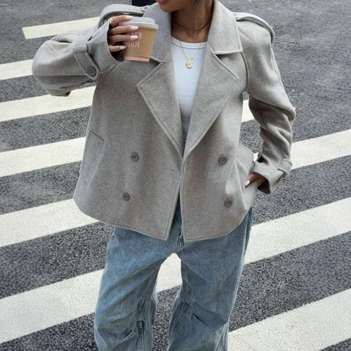 Damen modische Wolle-Lapel-Jacke mit Doppelreihe Heidi-Mode