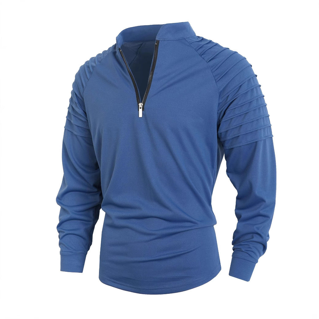 Herren Langarmshirt mit modernem Stehkragen und Reißverschluss Heidi-Mode