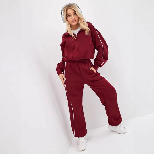 Damen Sportlicher Zweiteiliger Jogginganzug mit hohem Kragen und elastischen Bündchen Heidi-Mode