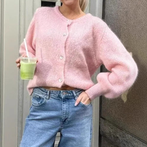 Damen Lockere Strickjacke mit Knopfleiste und weichem Faserdesign Heidi-Mode