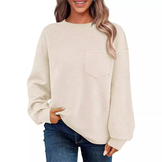 Damen Lässiger Pullover mit strukturiertem Muster und praktischen Taschen Heidi-Mode