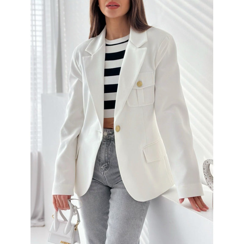 Damen klassische doppelt-knöpfte taillierte Blazer mit Taschen-Detail Heidi-Mode