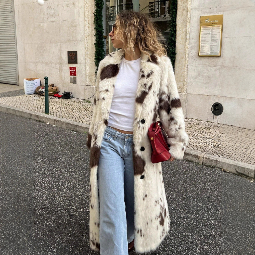 Damen eleganter Kunstpelzmantel im modernen Tiermuster Heidi-Mode