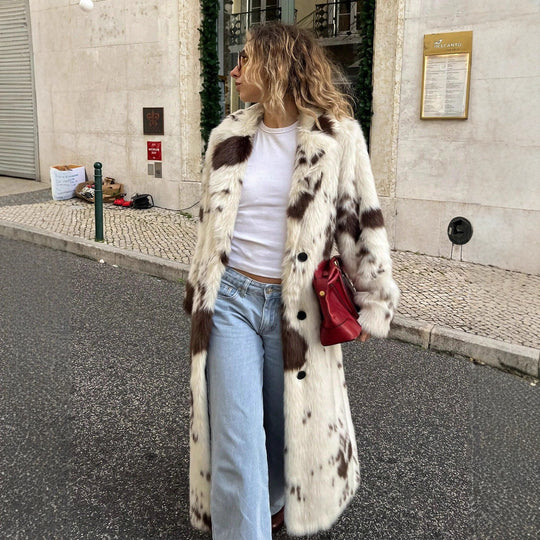 Damen eleganter Kunstpelzmantel im modernen Tiermuster Heidi-Mode