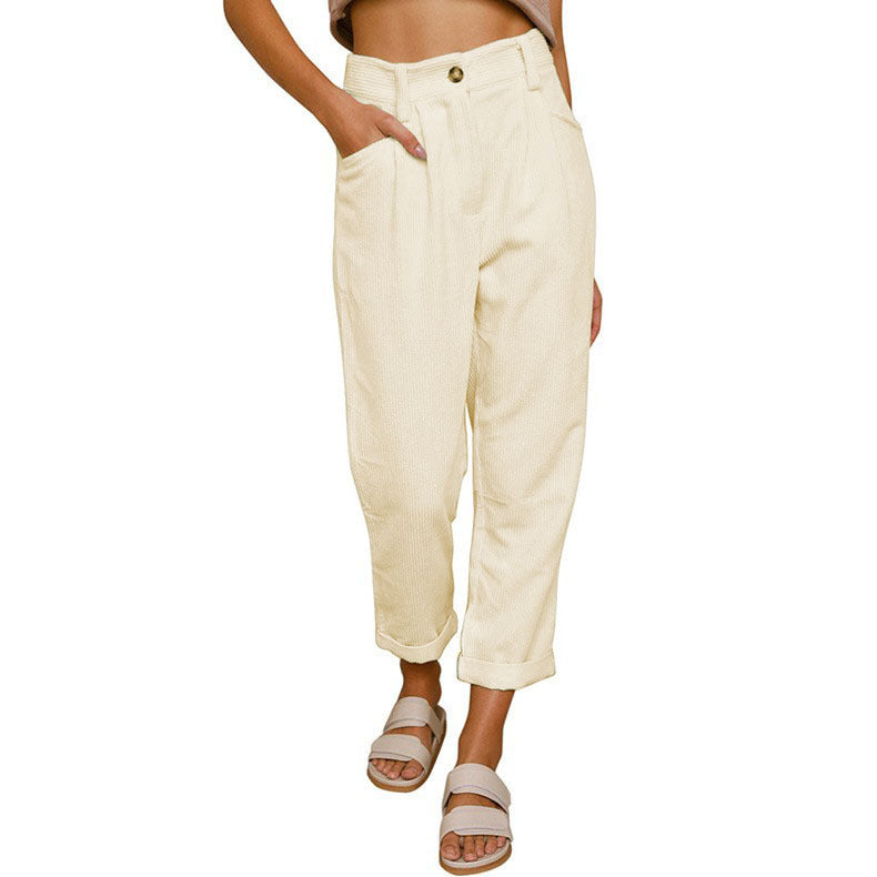 Damen modische Cordhose mit hohem Bund und weitem Bein Heidi-Mode