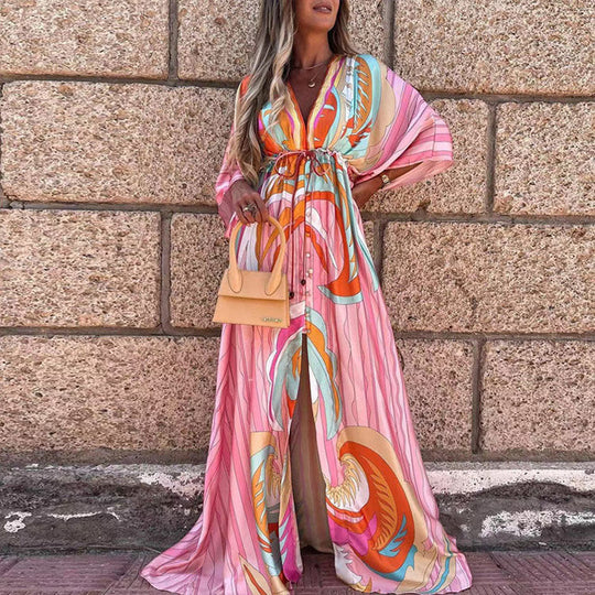 Heidi-Mode | Bodenlanger Lebhaft Bunter Duster Kleid