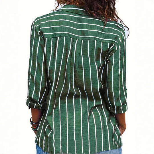 Damen lässige Hemdbluse mit vertikalen Streifen und Brusttasche Heidi-Mode
