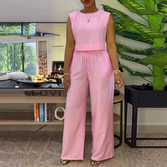 Damen HOSENANZUG mit hoher Taille und weitem Bein Heidi-Mode