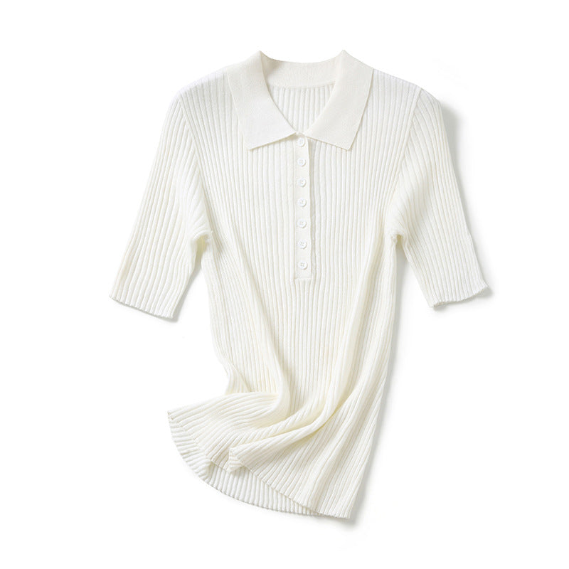Damen Ripp Kurzarm Polo Shirt Heidi-Mode
